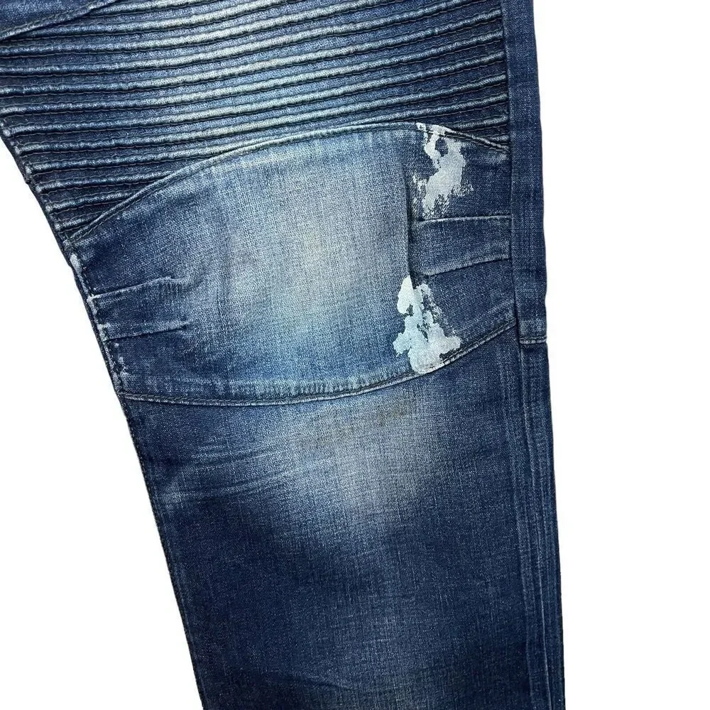 True Religion 32 Geno Relaxed Slim Jeans Blue Painted Distressed Mens